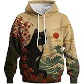 LAOLIUSN Novelty Long Sleeve Hoodie Funny Fashion Cat Print Sweatshirts
