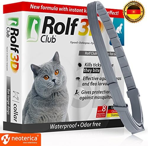 Rolf club 3D FLEA Collar for Cats – Flea and Tick Prevention for Cats – Cats Flea and Tick Control for 8 Months – SAFE Tick Repellent – WATERPROOF Tick Treatment (for Cat, Grey)
