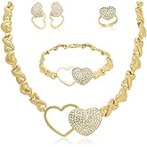 XOXO Women Jewelry Necklace Set 18K Gold Plated Bride Bridesmaid Fashion Rhinestone Wedding Jewelry Necklace Earrings Bracelet Ring 4 Pieces Set