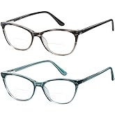 Kafirlo Bifocal Reading Glasses Women Cat Eye Blue Light Blocking Computer Reader Clear Top No Line Transition Ladies Eyewear