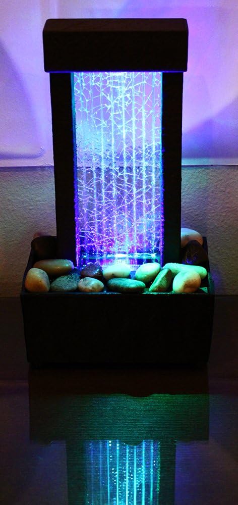 Nature's Mark 10" H Crackled Glass Light Show Tabletop Water Fountain with Natural River Rocks and Color Changing LED Lights (Cordless): Kitchen & Dining