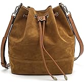 AFKOMST Suede Bucket Bags for Women Medium Slouchy Shoulder Handbag and Drawstring Hobo Purse with 2 Convertible Straps | Faux Suede, Spacious Room, Fit Tablet, A5 Notebook