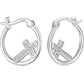 Twoowl Cross Hoop Earrings 925 Sterling Silver Opal Cross Earrings Religion Jewelry Gifts for Women