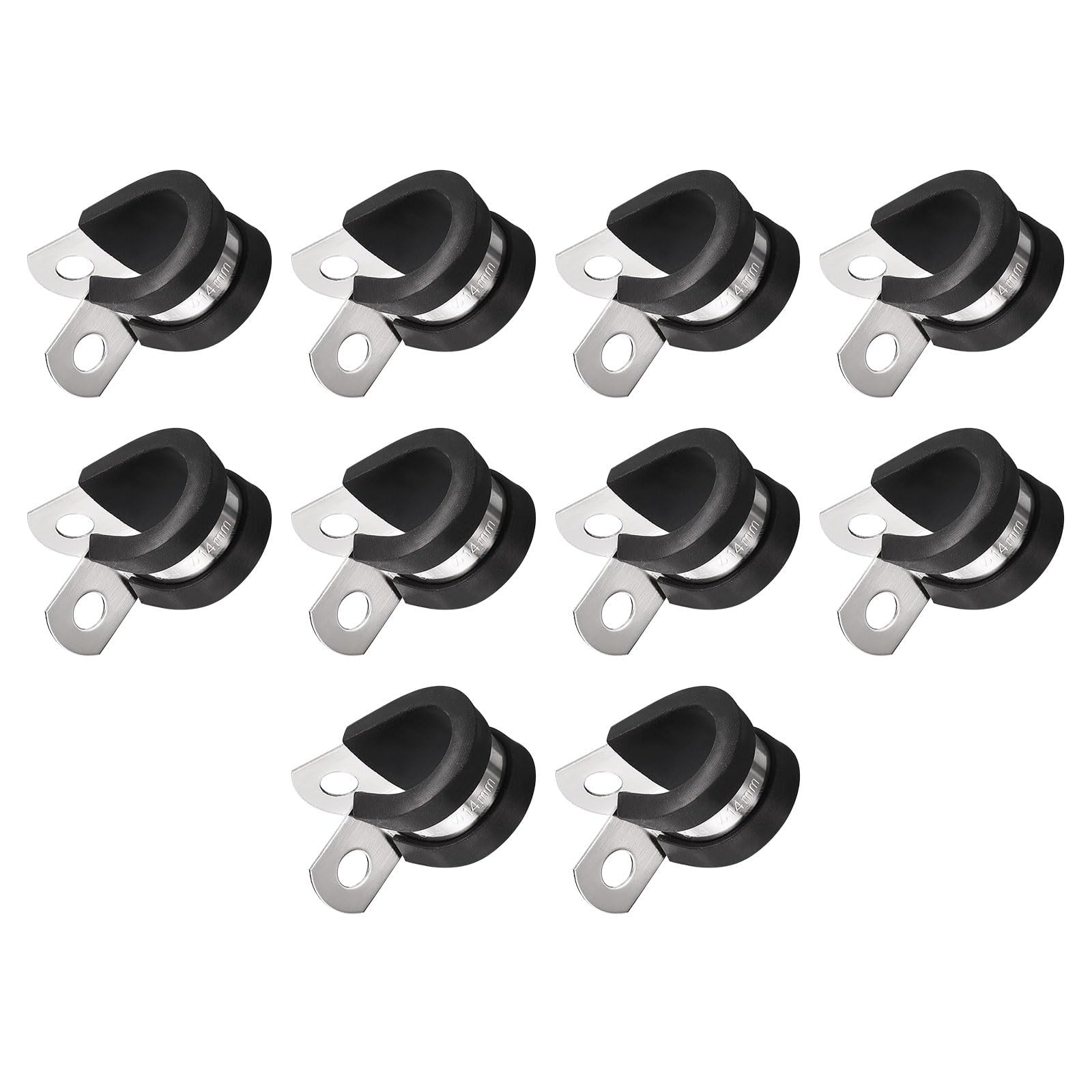 Unifizz 20Pcs 9/16 Inch(14mm) Cable Clamp, Rubber Cushioned Insulated Clamp 304 Stainless Steel R Shape Bracket Metal Hose Clamp Tube Holder for Pipe Wire Tube
