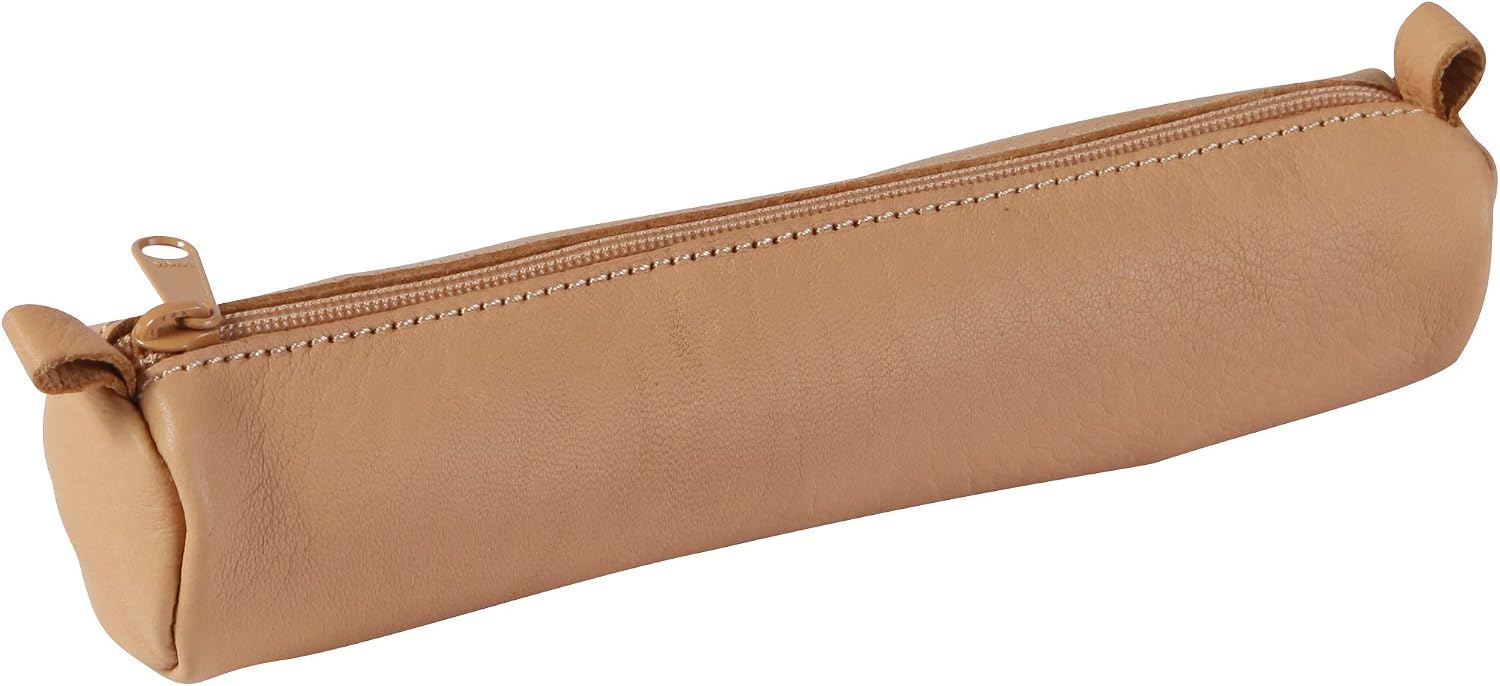 Clairefontaine 8303C, One Round Schoolbag, Dimensions: diameter 3,5x18 cm, Made of Genuine Lambskin Leather, Beige Colour