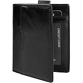 MUXILING Genuine Leather Wallet for Men RFID Blocking Minimalist Card Front Pocket Slim Bifold Wallets Retro First Layer Cowhide Wallet,Black