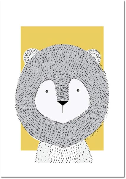 Shbkgydl Impression Sur Toile Point Noir Animaux Des Bois Affiche Jaune Lion Mur De Pepiniere De Bebe Jaune Imprimer Art Peinture Dessin Anime Enfant Decoration Nordique Sejour La Chambre Photo Amazon Fr Cuisine