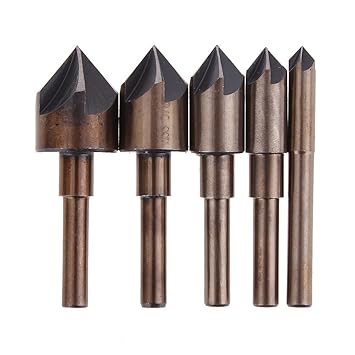 Generic 5pcs Industrial Countersink Drill Bit Set Hss 5 Flute 82 Degree Angle Wood Metal Plastic Counter Sink 1/4 3/8 1/2 5/8 3/4