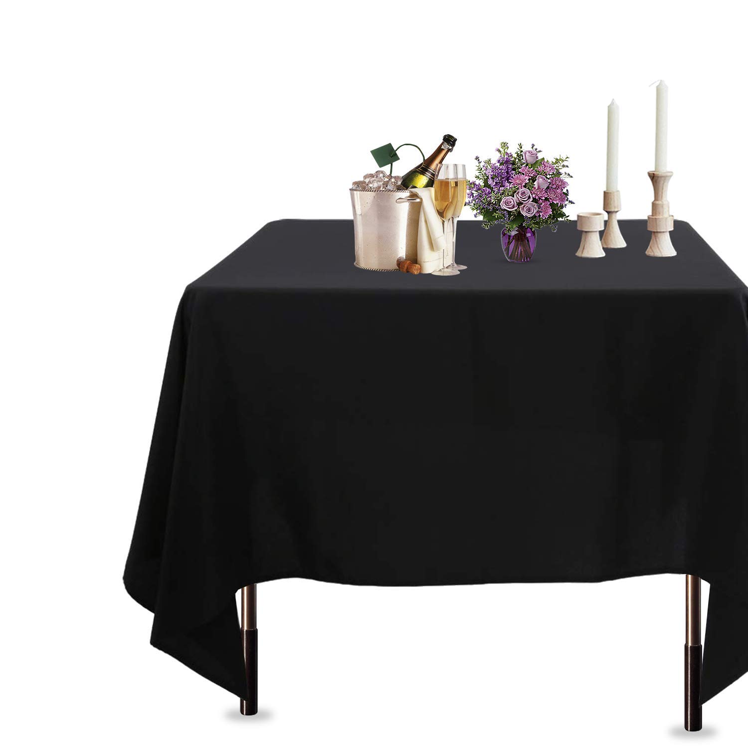 Trimming Shop Square Tablecloth Premuim Polyester Table Cover Trestle Table Linen for Wedding Decorations, Banquets, Corporate Parties Events, 90" x 90", Black, 1pc