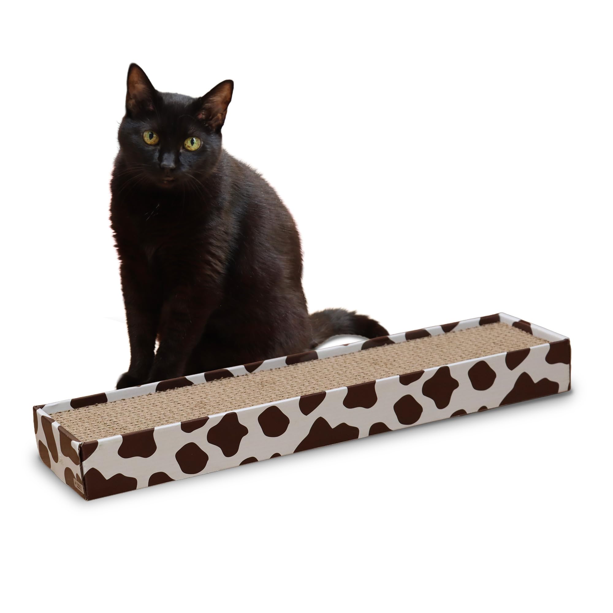 Croci Cat Scratching Post Cardboard 2 Layers Reversible Scratching Post with Non-Slip Feet Including Catnip Bag Cow Style 48 x 12.5 x 5 cm