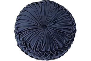 HLOVME Round Velvet Pillow for Couch Small Handmade Decorative Throw Pillow for Bed Bedroom 13.7” Navy Blue