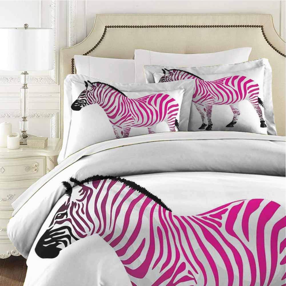 Pink Zebra Bedding 3-Piece Twin Bed Sheets Set,Comforter Bedding Set Microfiber Duvet Cover Set Zebra Figure in Pink Stripes for Any Bed Room Or Guest Room