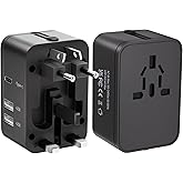 Travel Plug Adapter with 2 USB A+1 USB C,Universal All in One Worldwide Travel Adapter,Power Converters Wall Charger,AC Power Plug Adapter,International Power Adapter for USA EU UK AUS Black