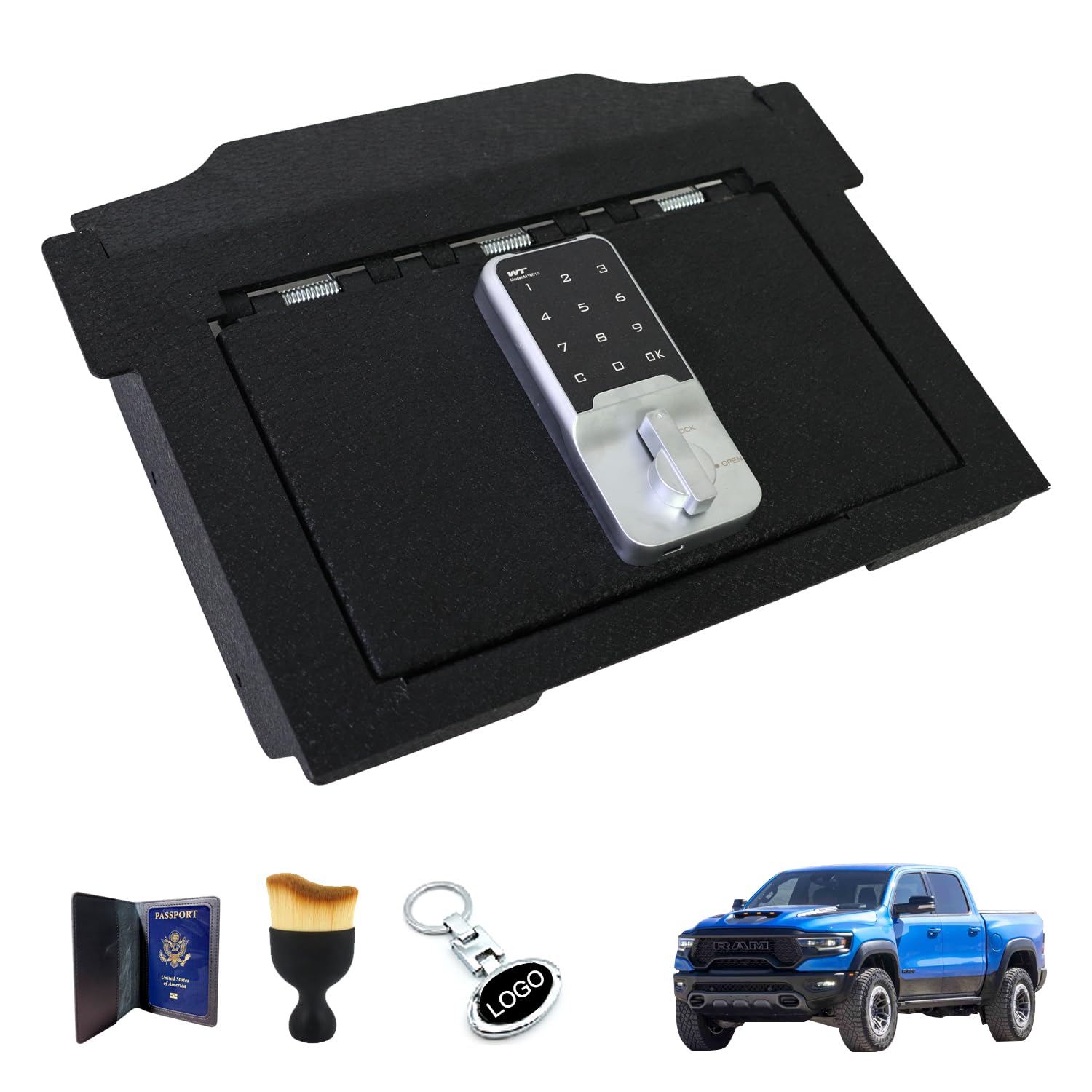 Photo 1 of Center Console Gun Safe Vault Compatible with Dodge Ram TRX 2021-2024, for Dodge Ram Rebel GT 2022-2024, Console Safe Lock Box, Locking Vault with Electronic Keypad Lock