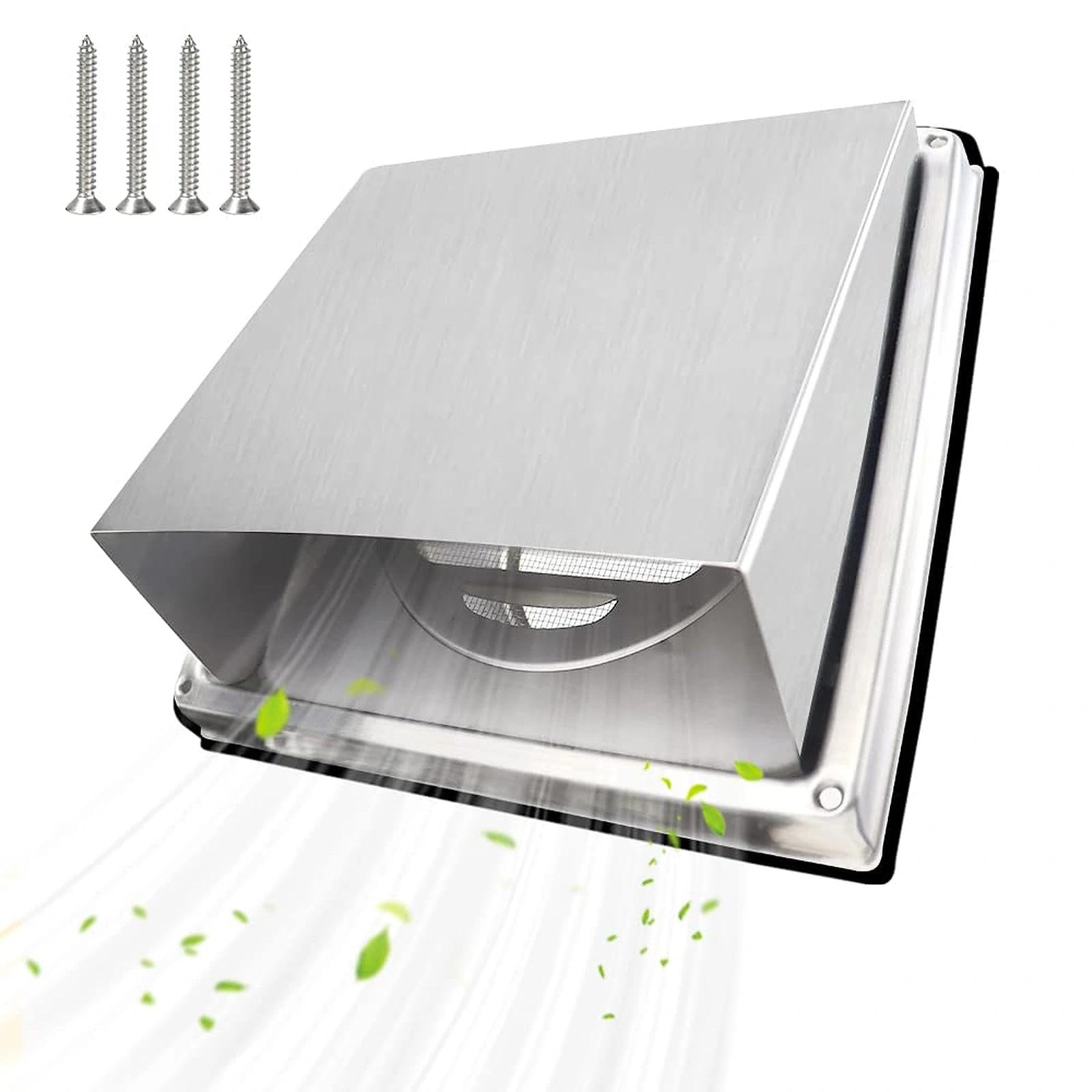 LbsAMP Extractor Fan Vent Cover 100mm Cowled External Square Air Vent Cover Louvred Stainless Steel Wall Vent Grille with Anti-Insect Mesh for Bathroom/Kitchen Ducting Vent Cover