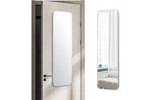 FINEWF 47x14 Mirror Rectangle Full Length Body Door Hanging Wall Mounted Aluminum Alloy Metal Frame HD Glass Dressing Make-up for Bedroom Living Room 47 14 inch Silver