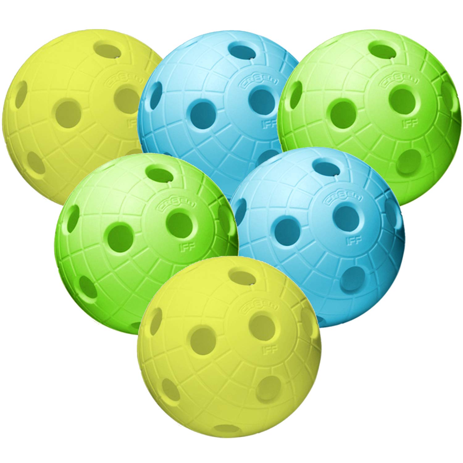 Floor Ball Unihockey Ball | UNIHOC | CRATER / CR8ER Set of 6 Colour Mix Official Competition Ball Training Ball with IFF Certificate for Tested Quality