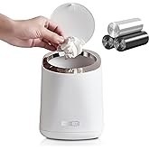QLFJ-FurDec Mini Desktop Trash Can with 90 Trash Bags, Press-Type Countertop Wastebasket with Lid, Small Plastic Garbage Can for Bathroom Bedroom Living Room Dressing Table(White)
