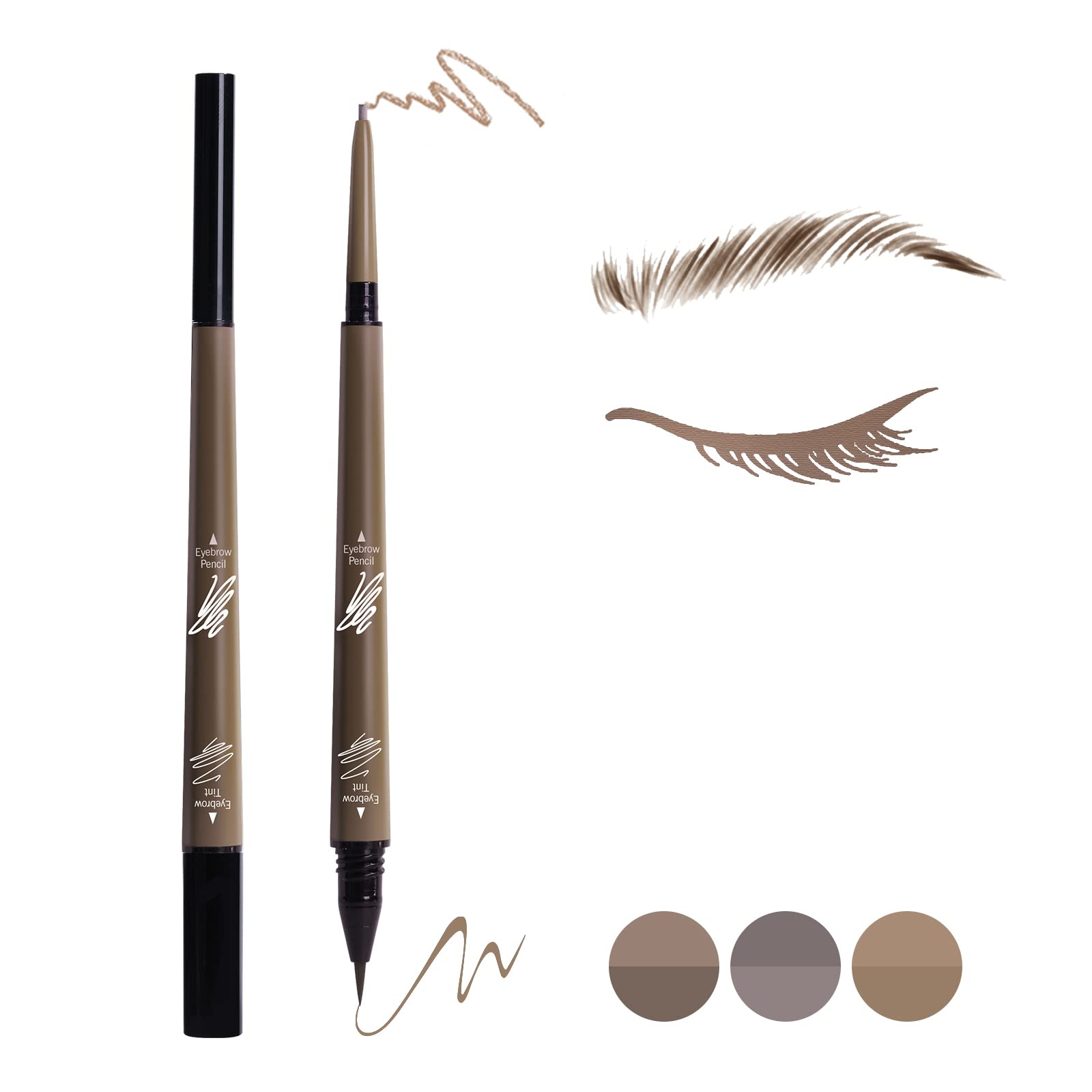 Music Flower 2 in 1 Eyebrow Pencil, Waterproof & Long Lasting Liquid Eyebrow Pen, Dual Ended Pencil Fills and Defines Brow Tint with the Precision & Definition of Microblading, Brown