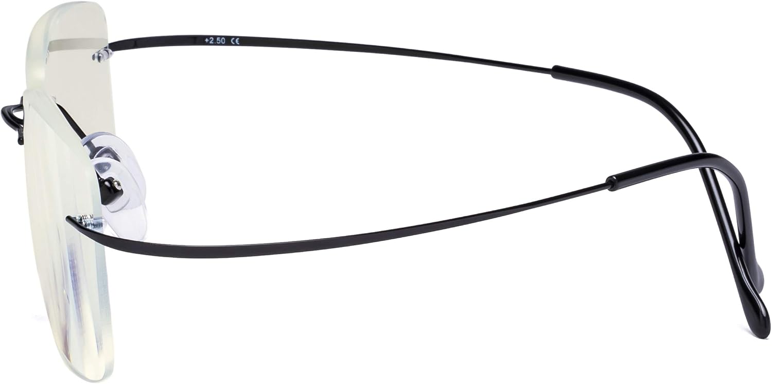 CessBlu Rimless Blue Light Blocking Glasses for Men Reading Computer Titanium Computer Readers Cut UV Rays Bendable (Black) +1.75 - Image 5