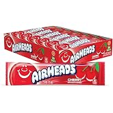 Airheads Full-Size Candy Bars, Cherry, 36 Count Box | Individually Wrapped Bulk Taffy Candy, Artificially Flavored