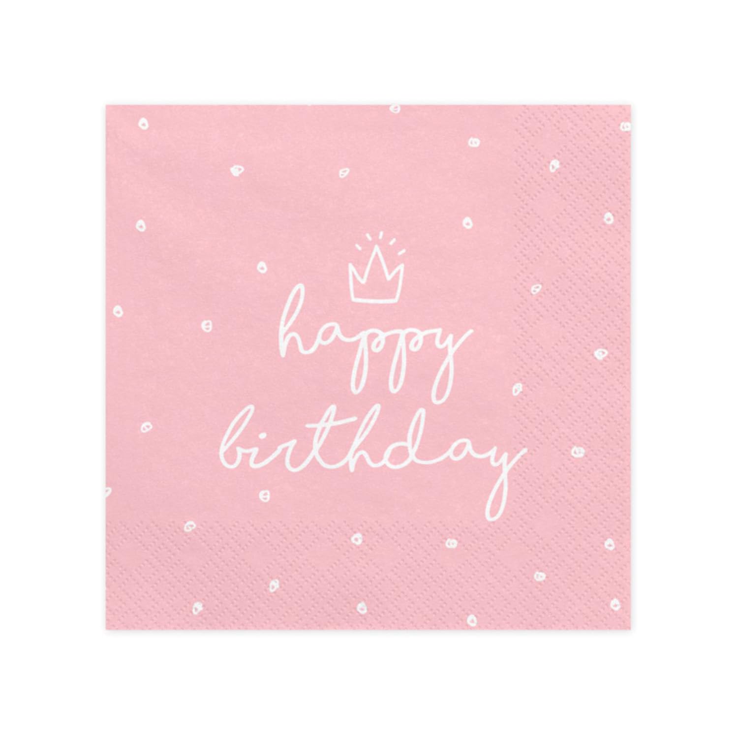 PartyDeco Happy Birthday Napkins - 20-Pack, 33x33cm 3-Ply Paper Napkins with Polka Dots and Crown | Pink Party Napkins for Birthdays