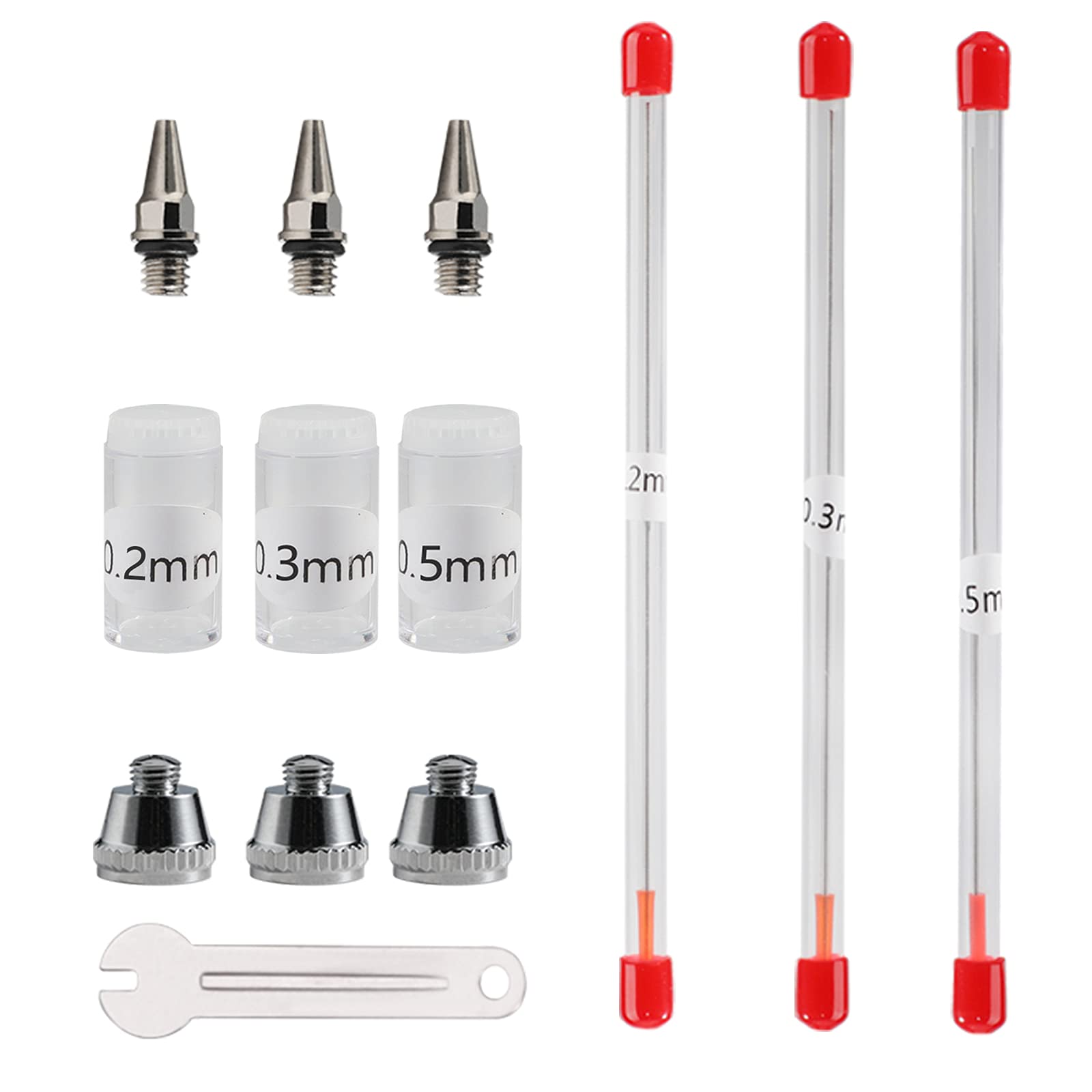 Photo 1 of SAGUD Airbrush Nozzle Needle Cap 0.2mm 0.3mm 0.5mm Replacement Accessories Parts with Wrench for Air Brush Spray Gun Kit