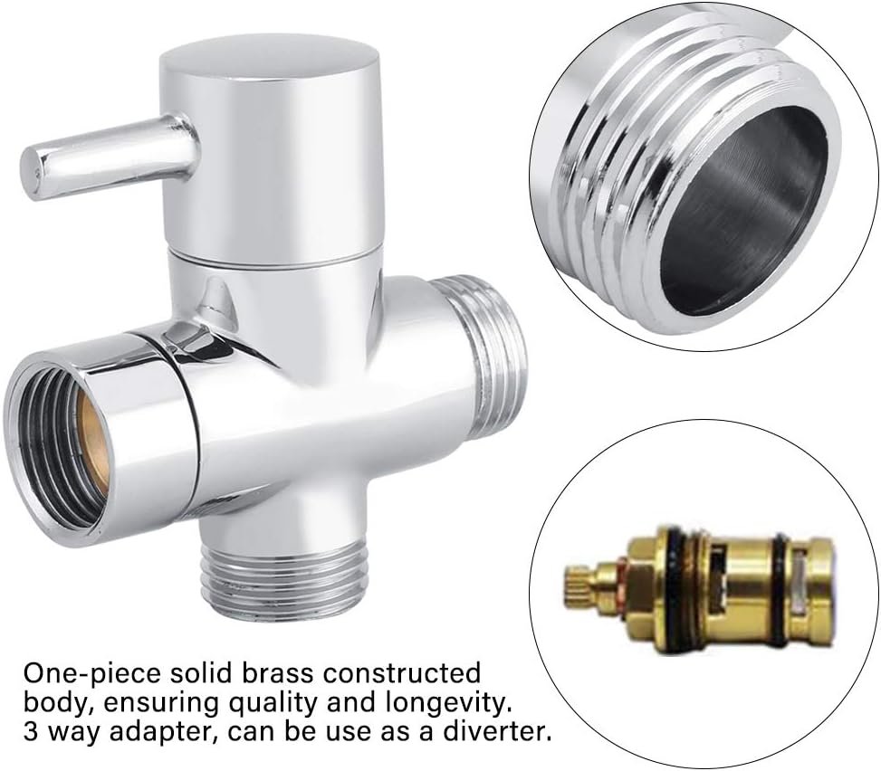 Shower Arm Diverter Valve Brass G1/2 3 Way Universal Bathroom Shower System Component Replacement for Handheld Fixed Spray Shower Head Polished Chrome - Image 3