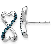 FB Jewels 14k White Gold with Blue And White Diamond Infinity Heart Post Earrings (0.51" Length x 0.31" Wide)