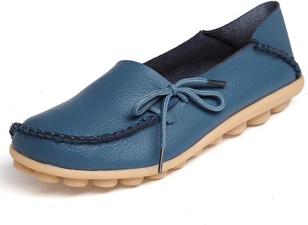 DUOYANGJIASHA Women's Leather Loafers Slip On Flats Casual Round Toe Moccasins Wild Breathable Comfortable Driving Fashion Soft Shoes