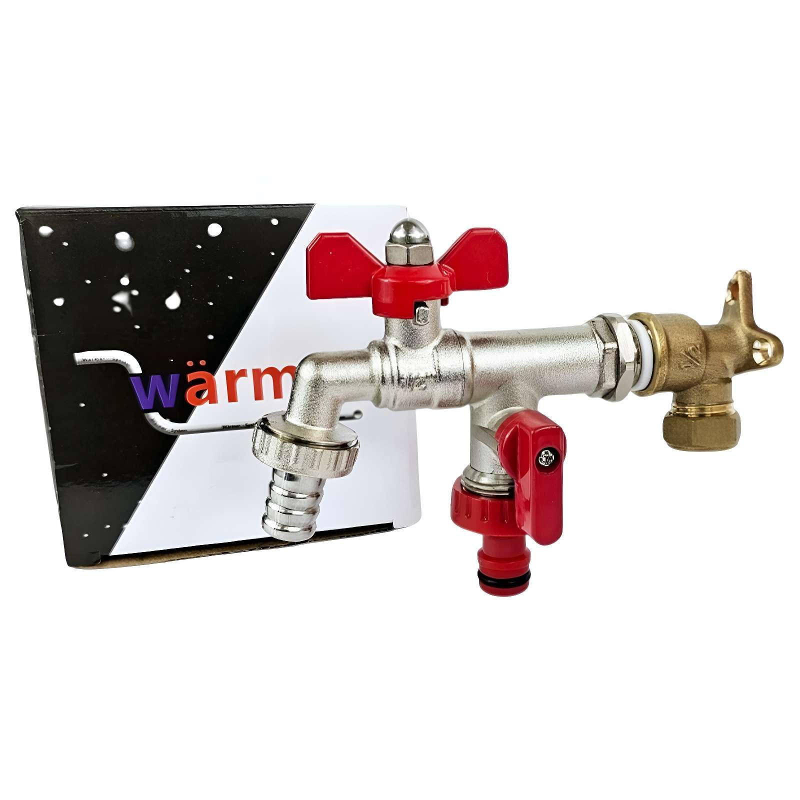 Wärmer System Outside Garden Tap – Double Outlet Outdoor Water Tap, Wall Mounted, 1/2 Inch