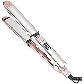 Rozamor 2-in-1 Titanium Ionic Flat Iron,Professional Hair Straightener & Curler, Fast Heating, Dual Voltage, Pink, for All Hair Types
