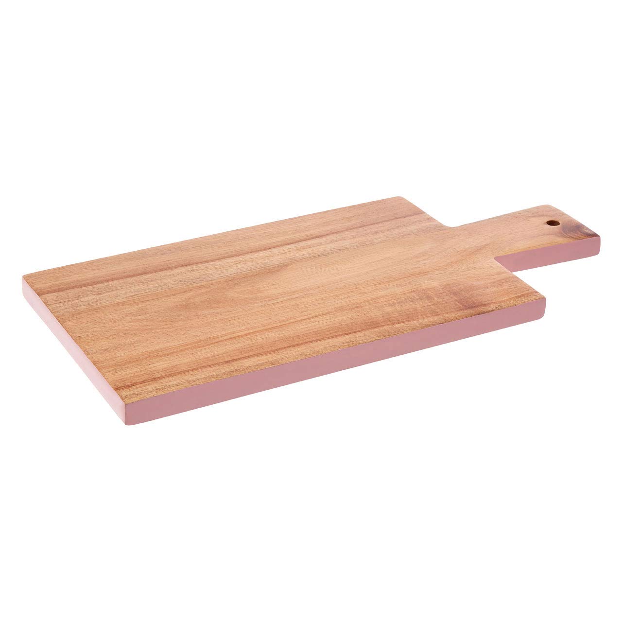 Premier Housewares Pink Edge Rectangular Chopping Board | Antibacterial Acacia Wood Cutting Board with Tapered Handle | Eco-Friendly Cutting Boards | Wood Chopping Board