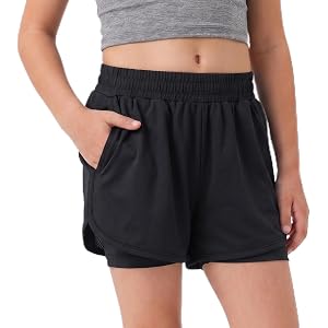 nowpith Girls Athletic Shorts for Kids Teen 2 in 1 Sports Running Shorts with Liner & Pockets