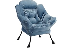 CONGERMOM Lazy Chair,Leisure Sofa Chair Come w/a Steel Frame,Velvet Frabic Modern Lounge Accent Chair with Armrests and a Side Pocket,Upholstered Reading Chair for Living Room,Bedroom,Dorm Rooms,Blue