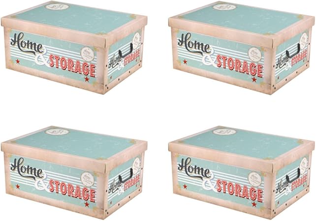 4 cajas de cartón vintage con tapa para almacenar: Amazon.es: Hogar