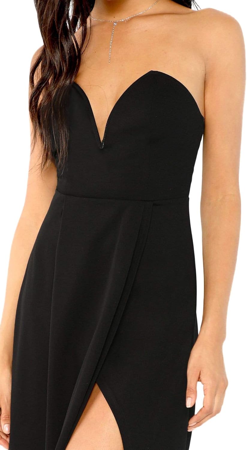 Verdusa Women's Bandeau Off Shoulder Flared Party Split Long Dress: Clothing