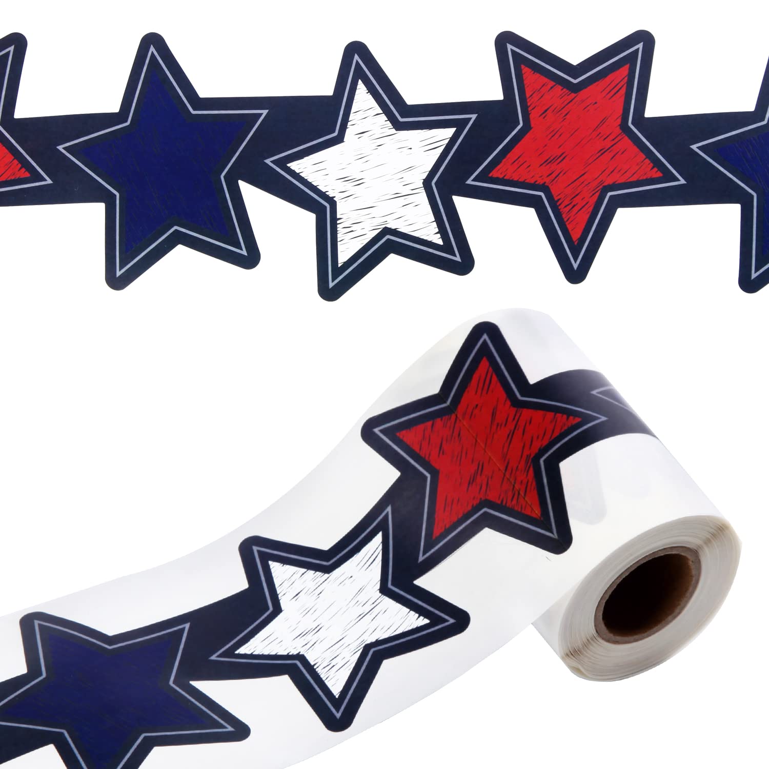 Photo 1 of 4th of July Scalloped Bulletin Board Stickers Border Stars Die-Cut Border Trim Chalkboard Patriotic Star Shape Paper Border Roll for Voters Independence Day Classroom Chalkboard Decoration 36ft
