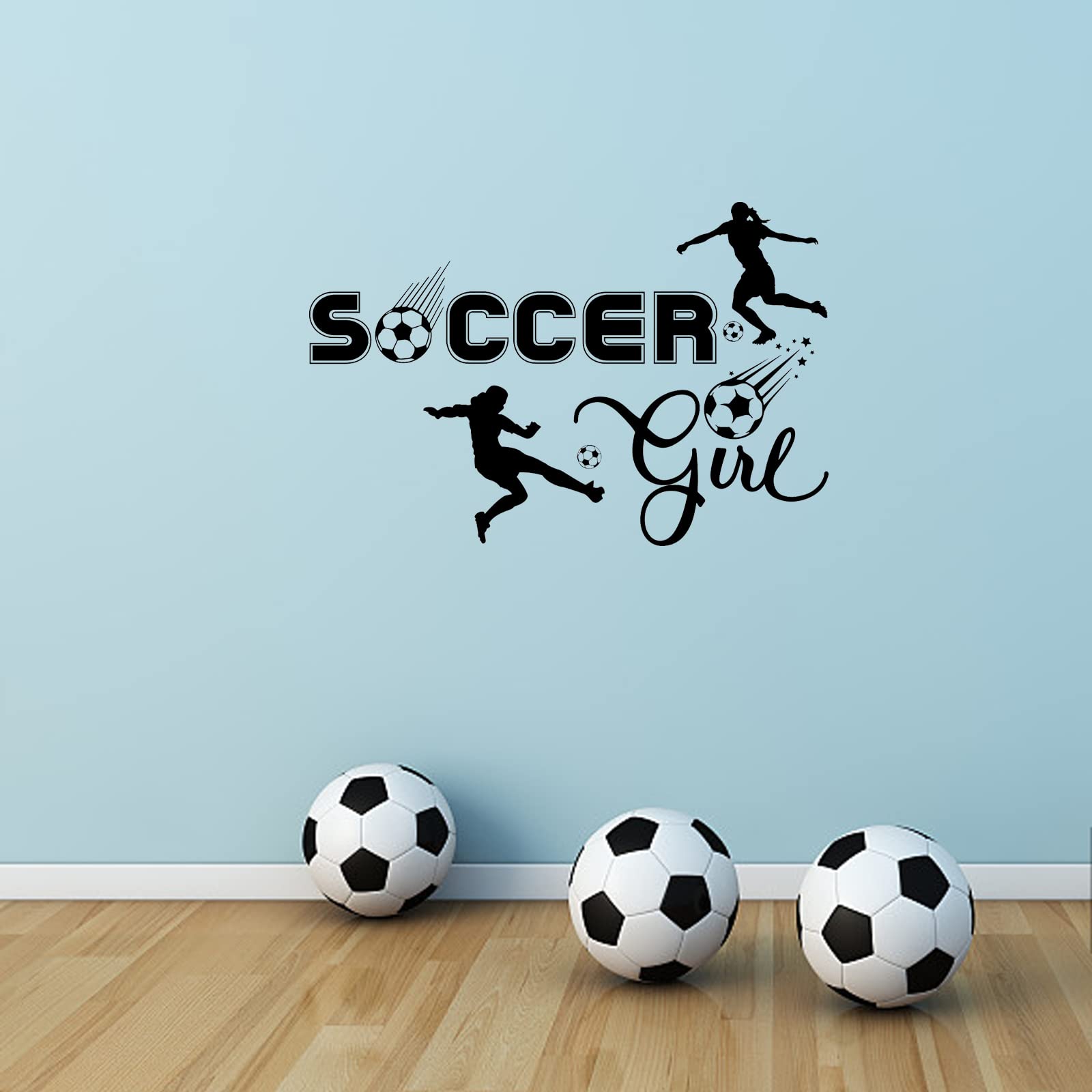 PLIGREAT Soccer Girl Quotes Wall Stickers, Peel and Stick Wall Decals, Removable Vinyl Soccer Ball Football Sticker for Soccer Fans Girls Bedroom Playroom Indoor Stadium Wall Decoration Wall Art Decor