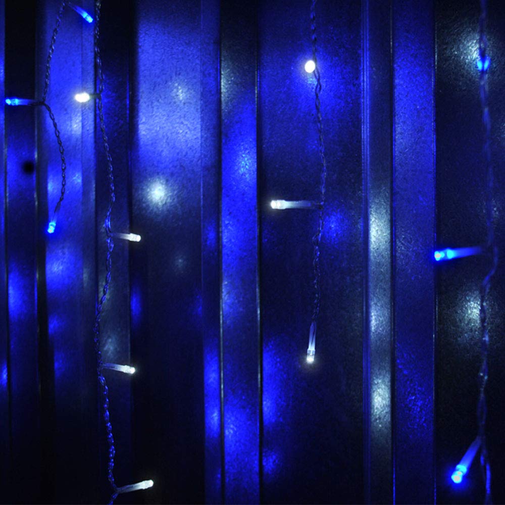 LightsGo Icicle Fairy Lights Outdoor Indoor LED Fairy Lights 400LED 10M, Blue and White - 8/16H Timer, 8 Modes, Memory
