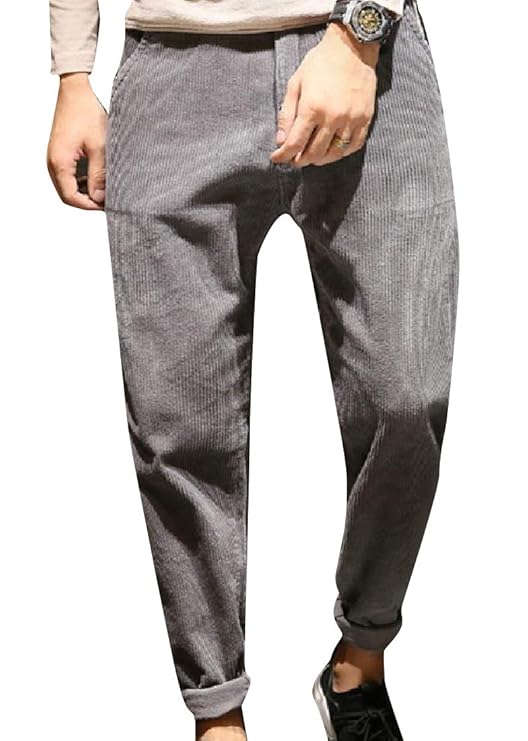 Buy Vinyst Mens Corduroy Straight Leg Thermal Cuffed Sport Baggy Pants