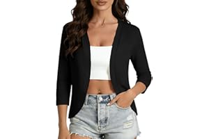 Women's Thin Shrugs 3/4 Sleeve Lightweight Cropped Tops Open Front Cardigan for Dress Loose Beach Wear Cover Up