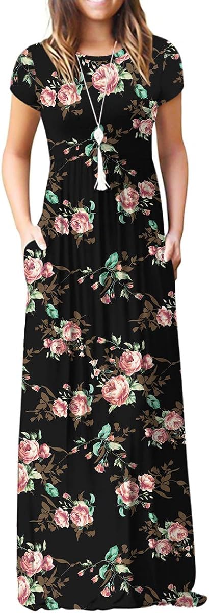 VIISHOW Women's Short Sleeve Empire Waist Maxi Dresses Long Dresses with Pockets at  Women’s Clothing store