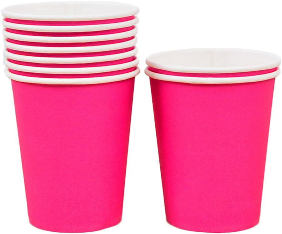 Mackur Paper Drinking Cups Disposable Tableware for Party Disposable Paper Cups Hot Drinks Cold for Parties Paper Cups for Hot Drinks 250 ml Pack of 10, Paper, rose red, 250 ml