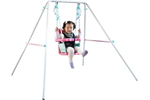 Sportspower FNS-003 My 1st Toddler Swing: Heavy-Duty Baby Indoor/Outdoor Swing Set with Safety Harness, Capacity - 50 lbs and Ages 9-36 Months, Pink/Pale Green