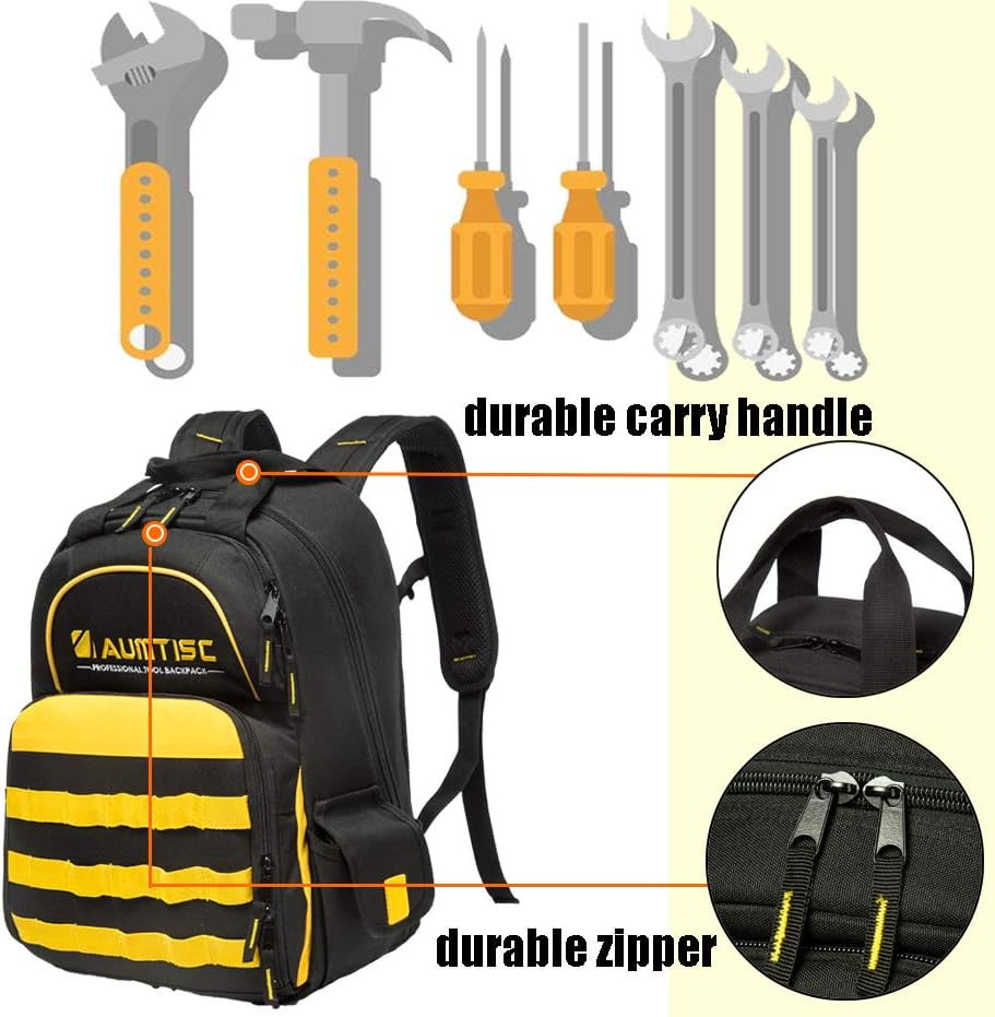 SOWLAND Tool Backpack Durable Worksite Bags Heavy Duty Tool Organizer for Electricians Carpenters - - 