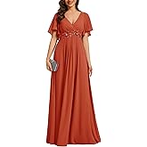Ever-Pretty Women's Chiffon V-Neck Mother of Bride Dresses A-Line Ruched Short Sleeves Appliques Bridesmaid Dress Formal Gown