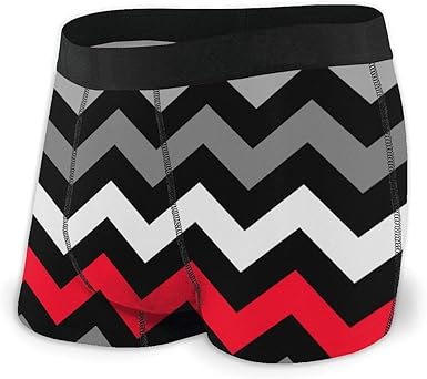 XCNGG Herren Boxer Brief Schwarz-Weiß Chevron mit rot gestreifter