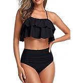 Tempt Me Women Two Piece Swimsuits High Waisted Bikini Teen Ruffle Tummy Control Bottoms Halter Bathing Suits
