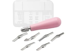 Luomorgo Linocut Carving Kit - Linoleum Cutter Tools with 6 Blades for Block Printing, Stamp Carving, DIY Sculpture (Pink)